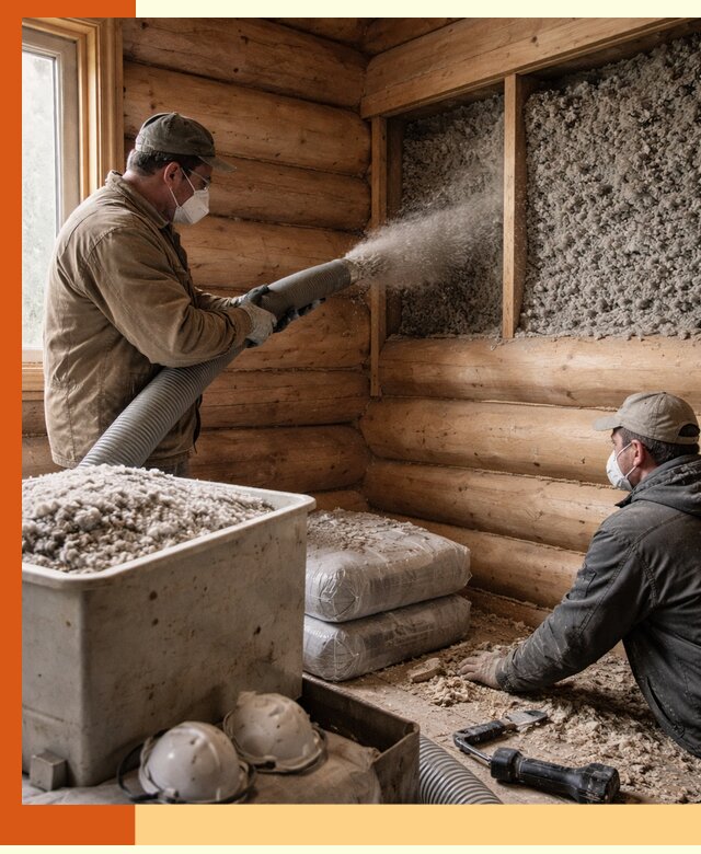 Утепление дома из бруса эковатой в Йошкар-Оле