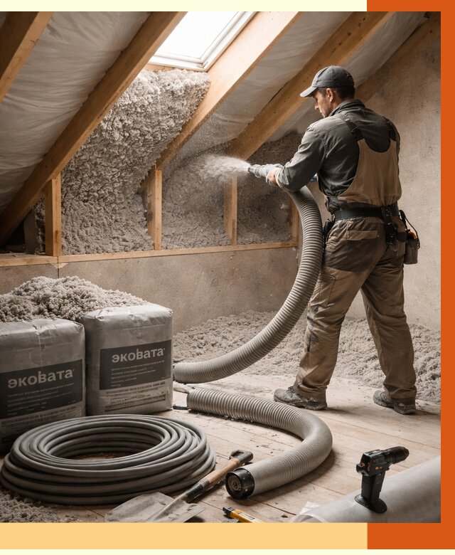 Утепление мансарды эковатой в Йошкар-Оле от 2250 руб/м2 — монтаж, задувка, цена | ТепломастерШкр